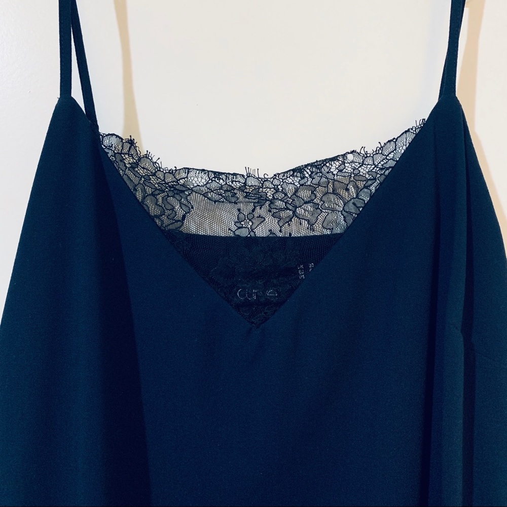 ASOS Curve navy blue slip dress with lace